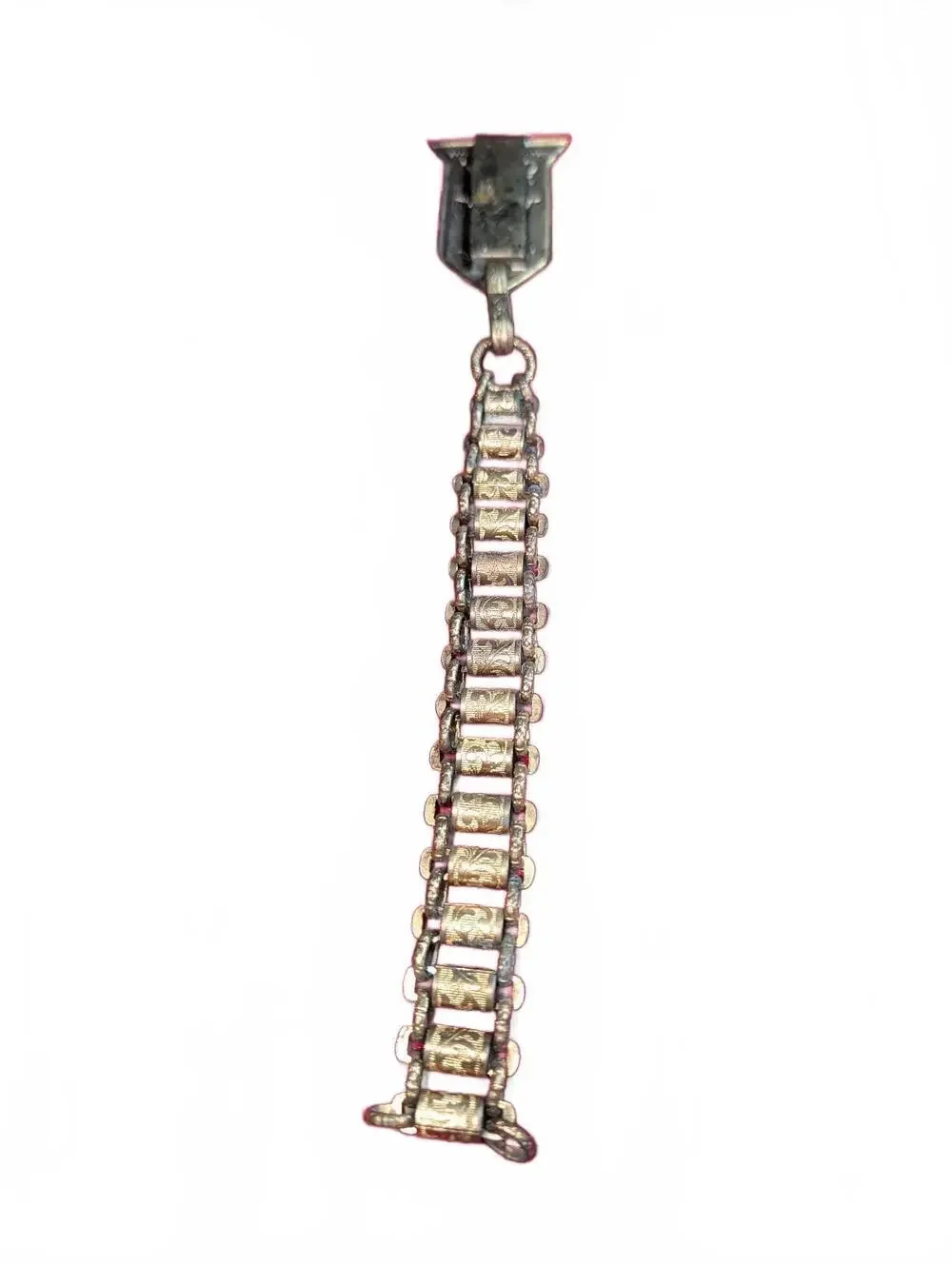 Vintage Brass Chain Bracelet with Crest Pendant
